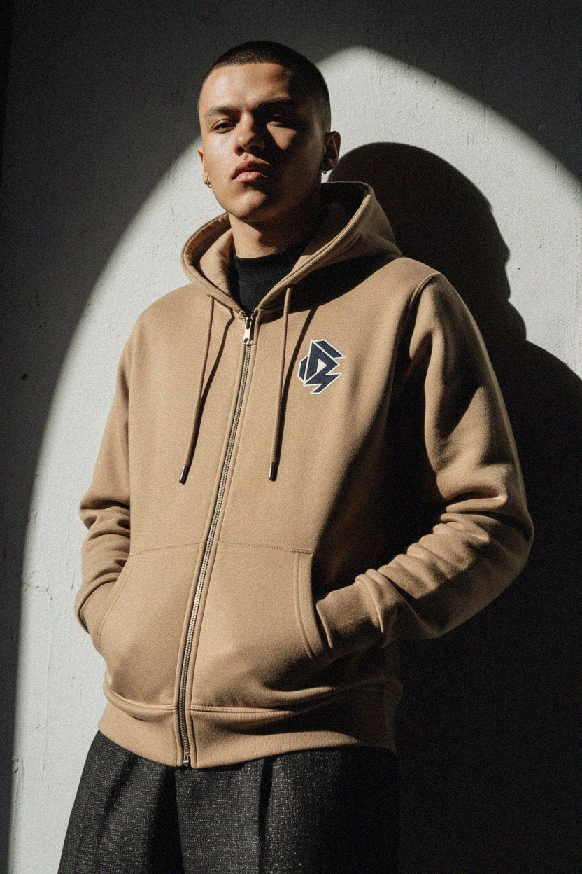 Full-Zip Hoodie with College Dept Logo - Beige photo 3