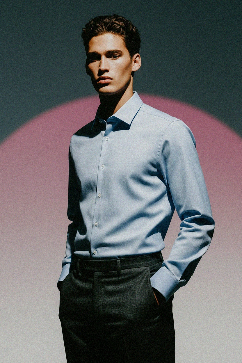 Classic Blue Button-Down Collar Long Sleeve Shirt photo 2