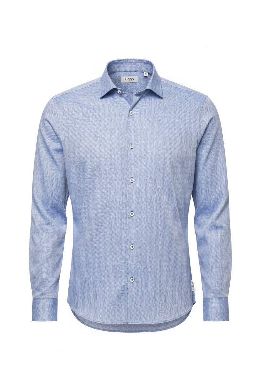 Blue Micro-Patterned Long Sleeve Shirt photo 1