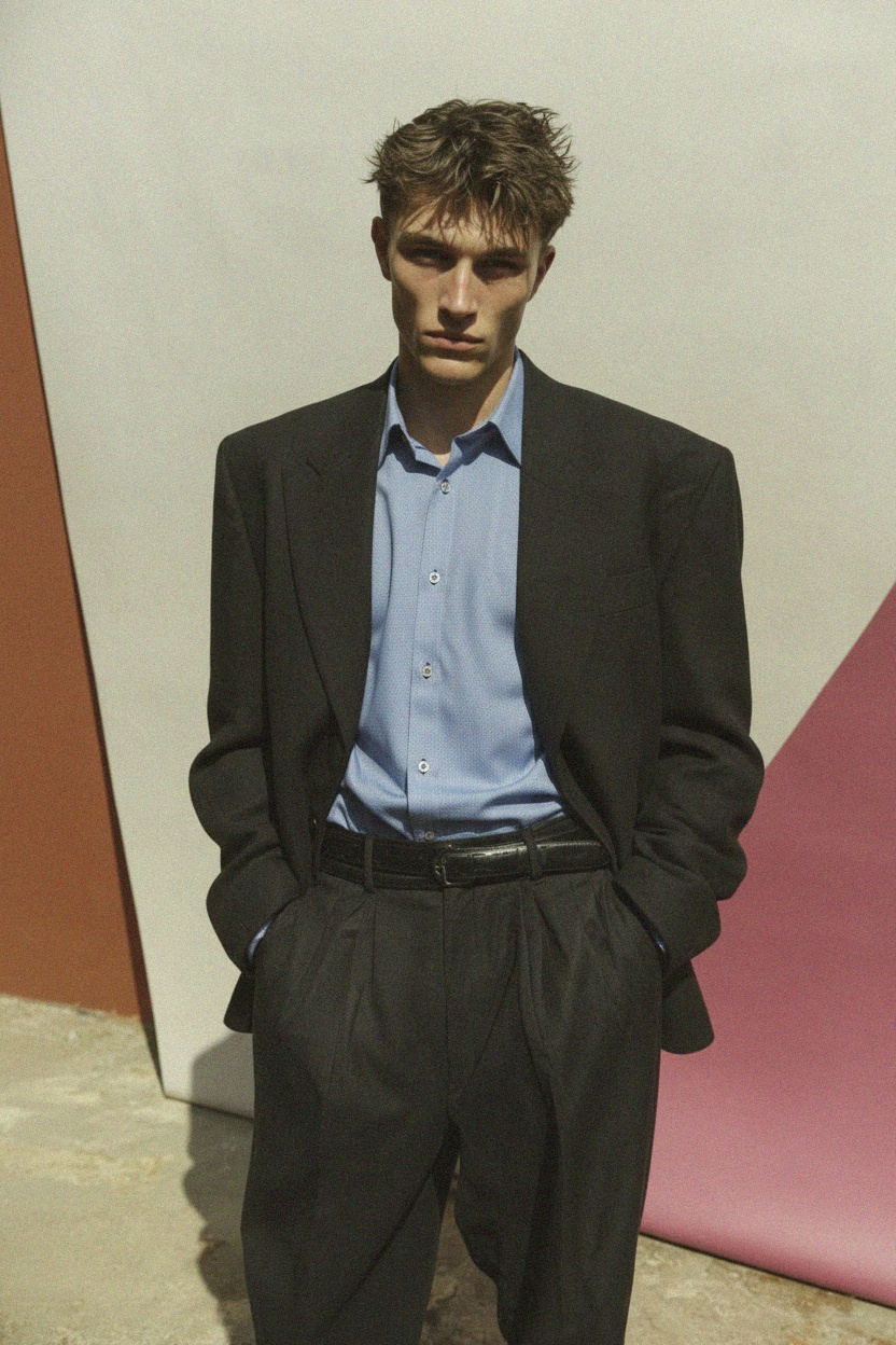 Blue Micro-Patterned Long Sleeve Shirt photo 3