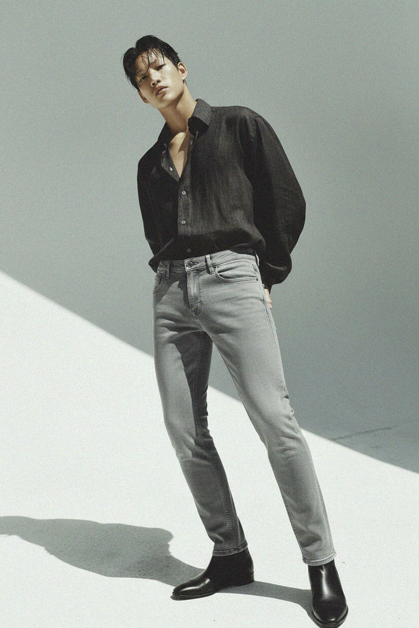 Light Grey Slim Fit Denim Jeans photo 2