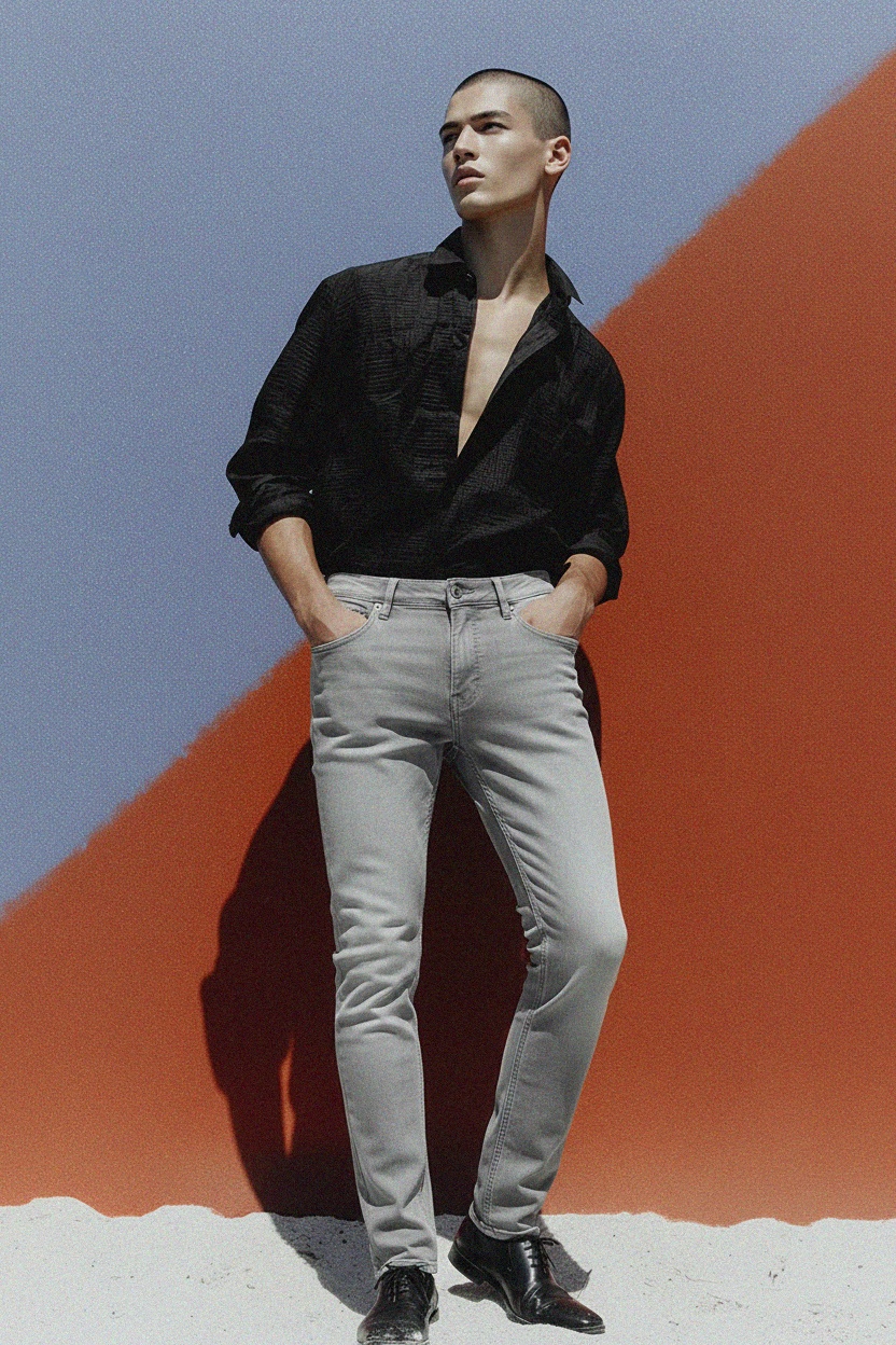 Light Grey Slim Fit Denim Jeans photo 3