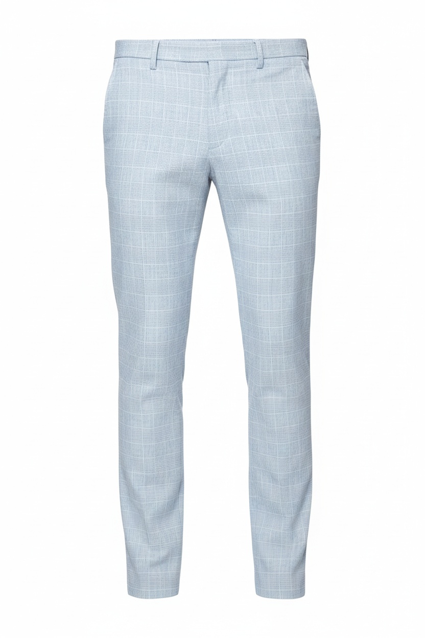 Light Blue Plaid Slim Fit Pants photo 1