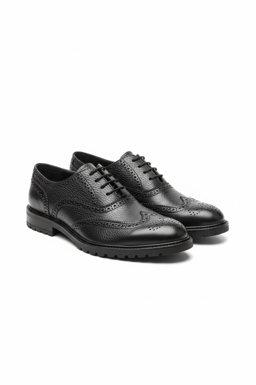 Black Textured Leather Brogue Derbies photo 1