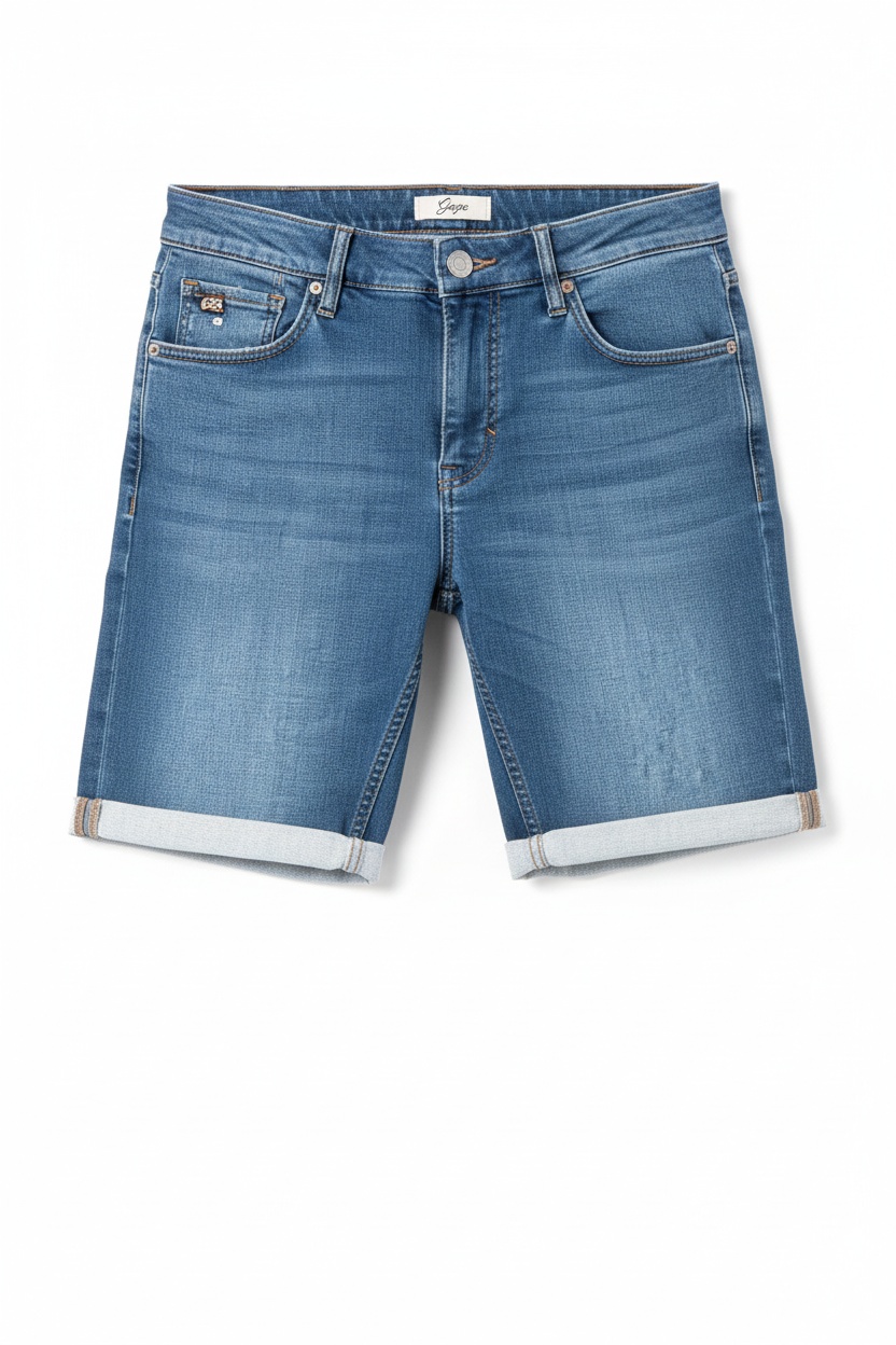 Classic Blue Denim Shorts with Cuffed Hem photo 1