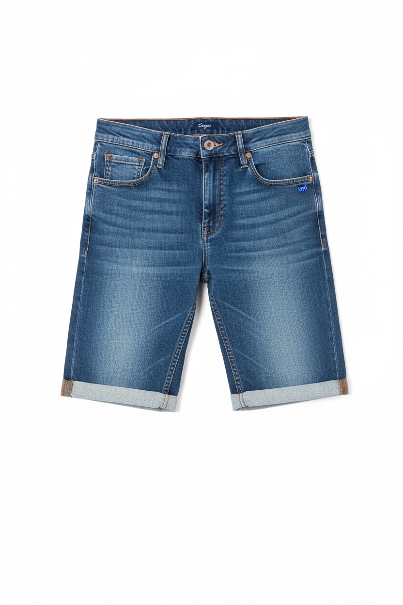 Classic Blue Denim Shorts with Cuffed Hem photo 1