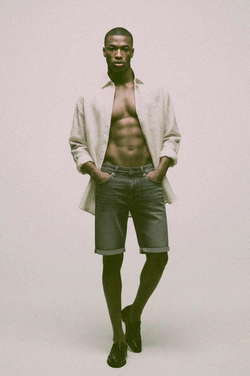 Washed Grey Denim Shorts with Cuffed Hem photo 3