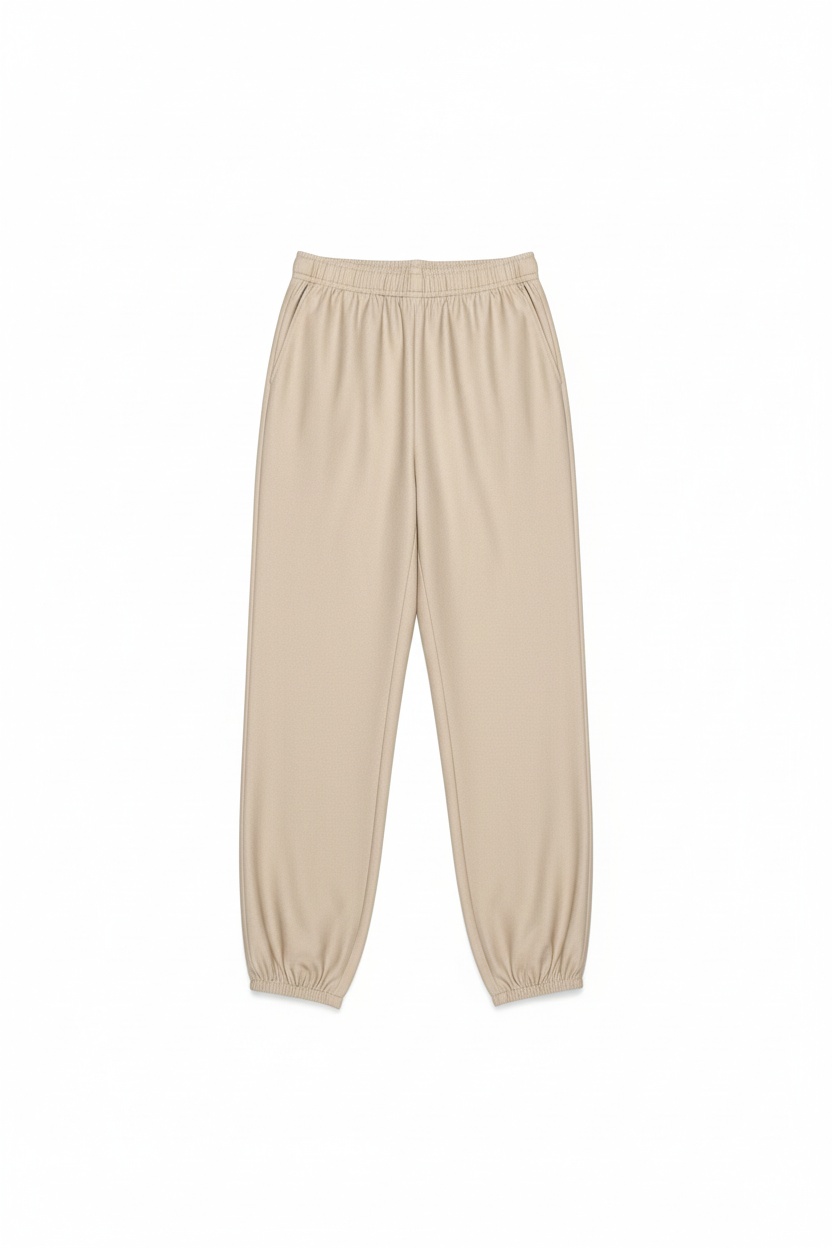 Beige Relaxed Fit Tapered Pants with Elastic Cuffs photo 1