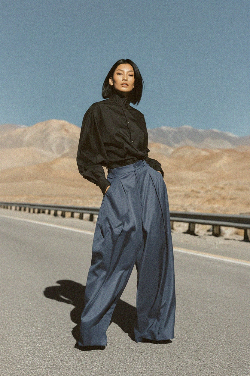 Relaxed Fit Wide-Leg Trousers photo 2