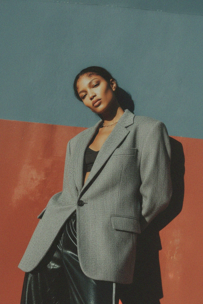 Oversized Grey Herringbone Blazer photo 3