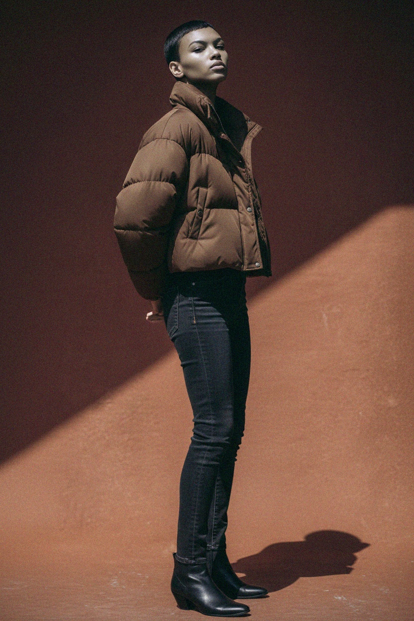 Cropped Brown Puffer Jacket photo 2