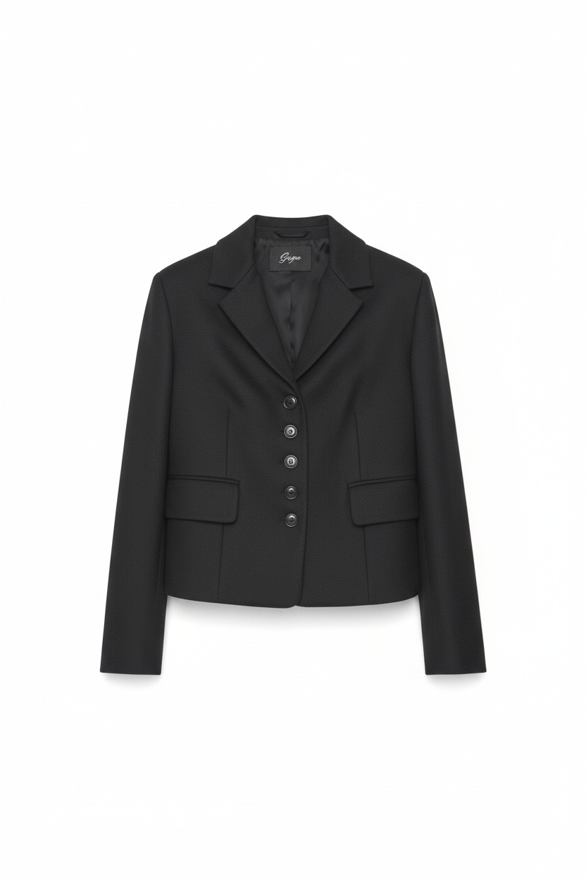 Cropped Black Button-Front Blazer photo 1