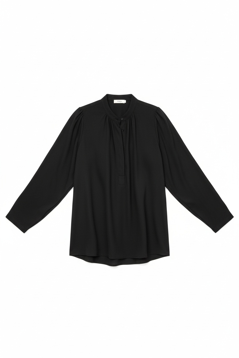 Elegant Black Long Sleeve Band Collar Blouse photo 1