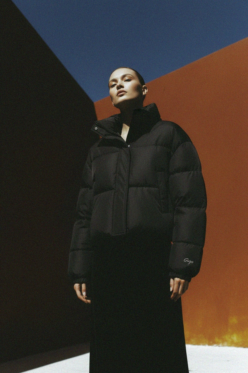 Black Cropped Puffer Jacket photo 2