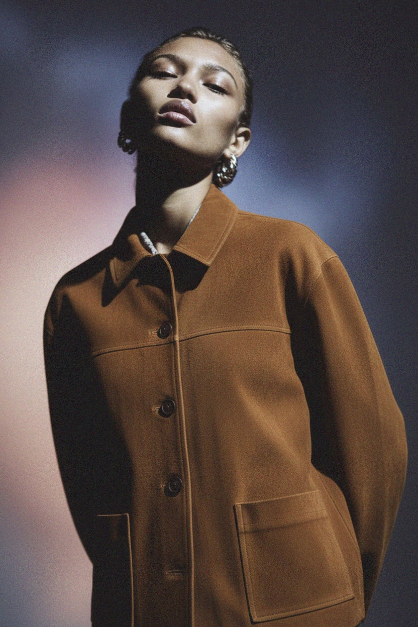 Brown Suede Collared Button-Front Jacket photo 2