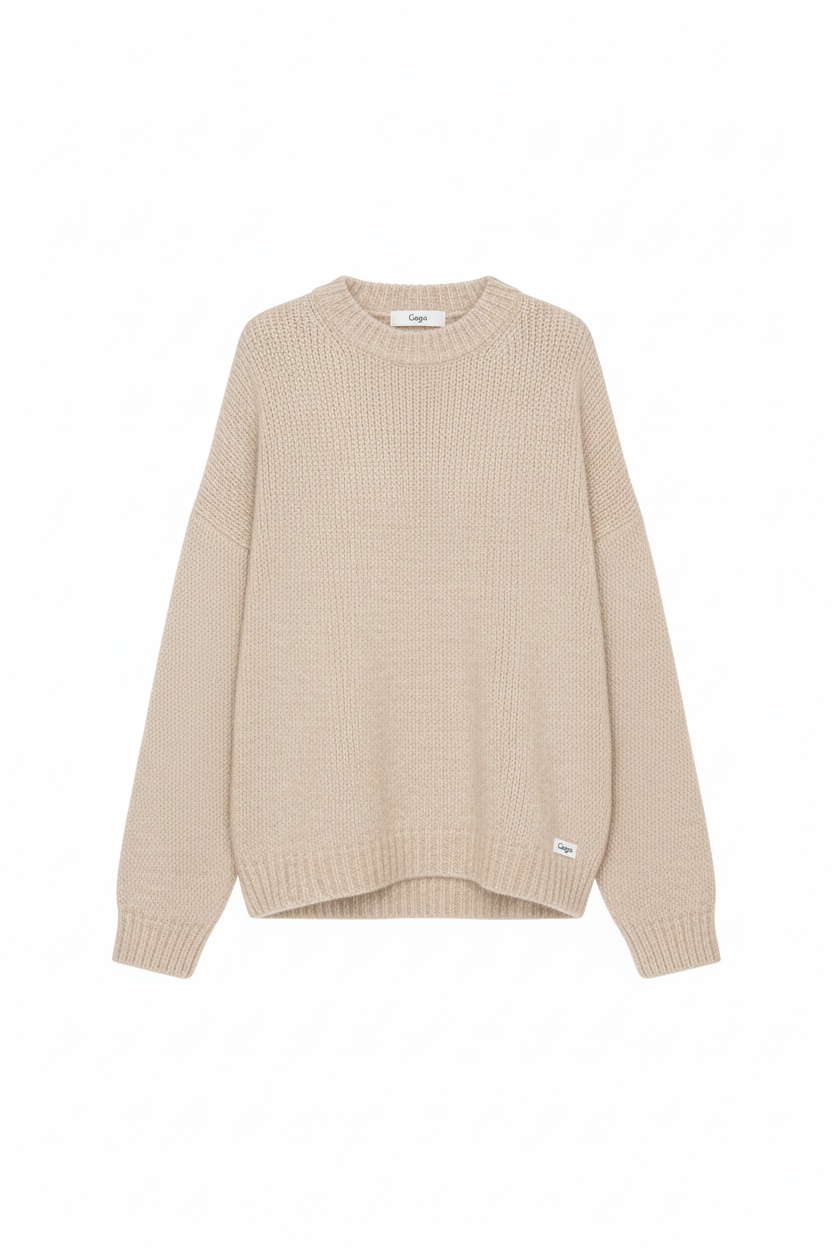 Oversized Beige Knit Sweater photo 1