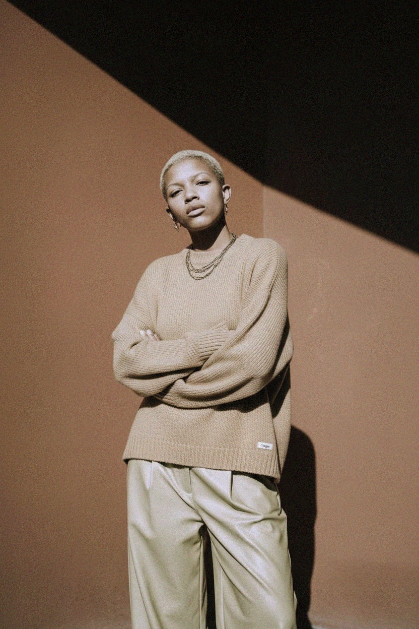 Oversized Beige Knit Sweater photo 2