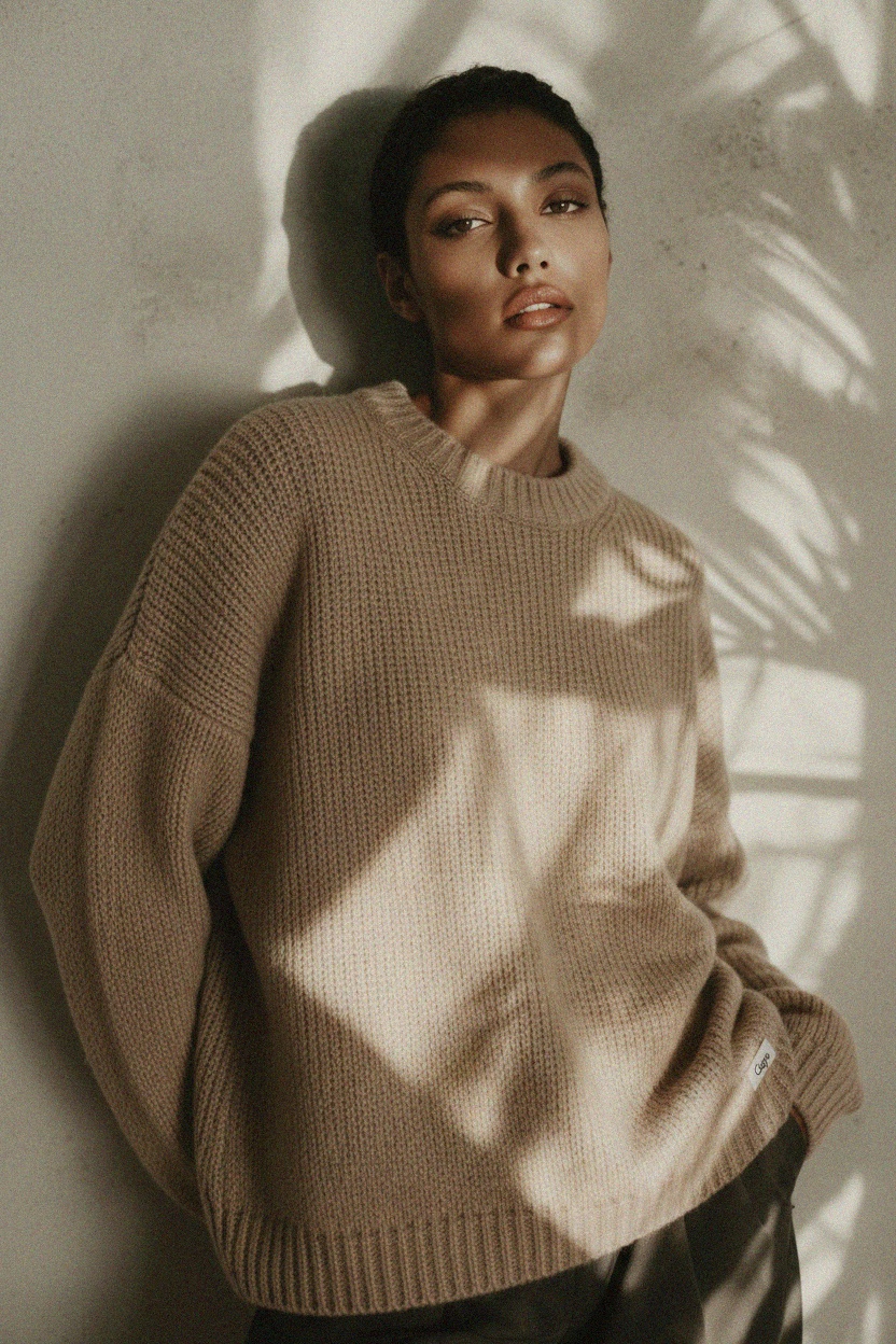 Oversized Beige Knit Sweater photo 3