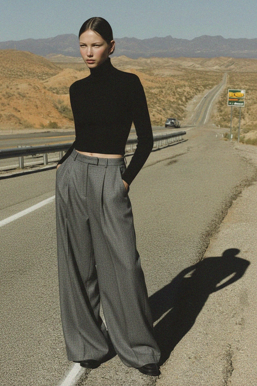 Textured Wide-Leg Pleated Pants photo 2