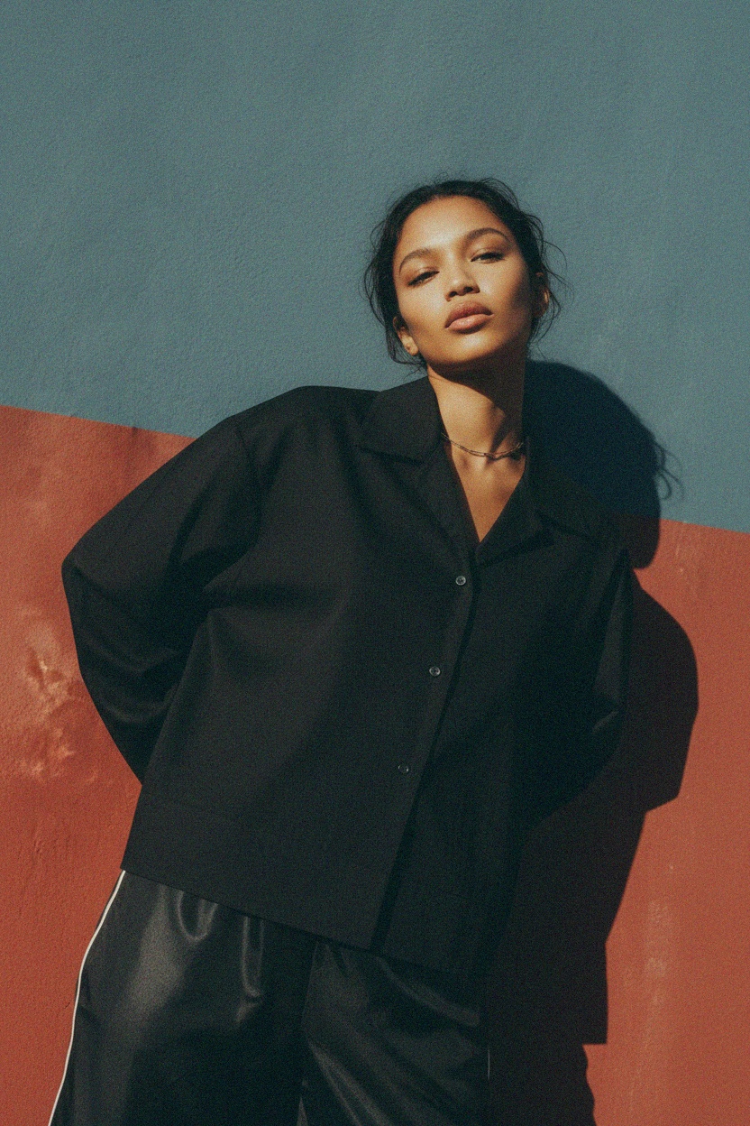 Black Relaxed Fit Camp Collar Shirt photo 2