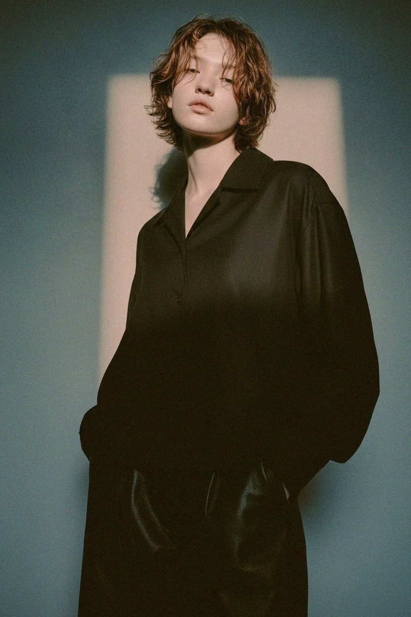 Black Relaxed Fit Camp Collar Shirt photo 3