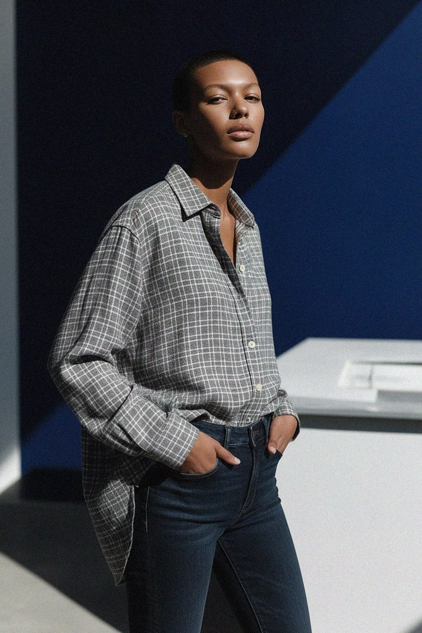 Grey Plaid Long Sleeve Button-Up Shirt photo 2