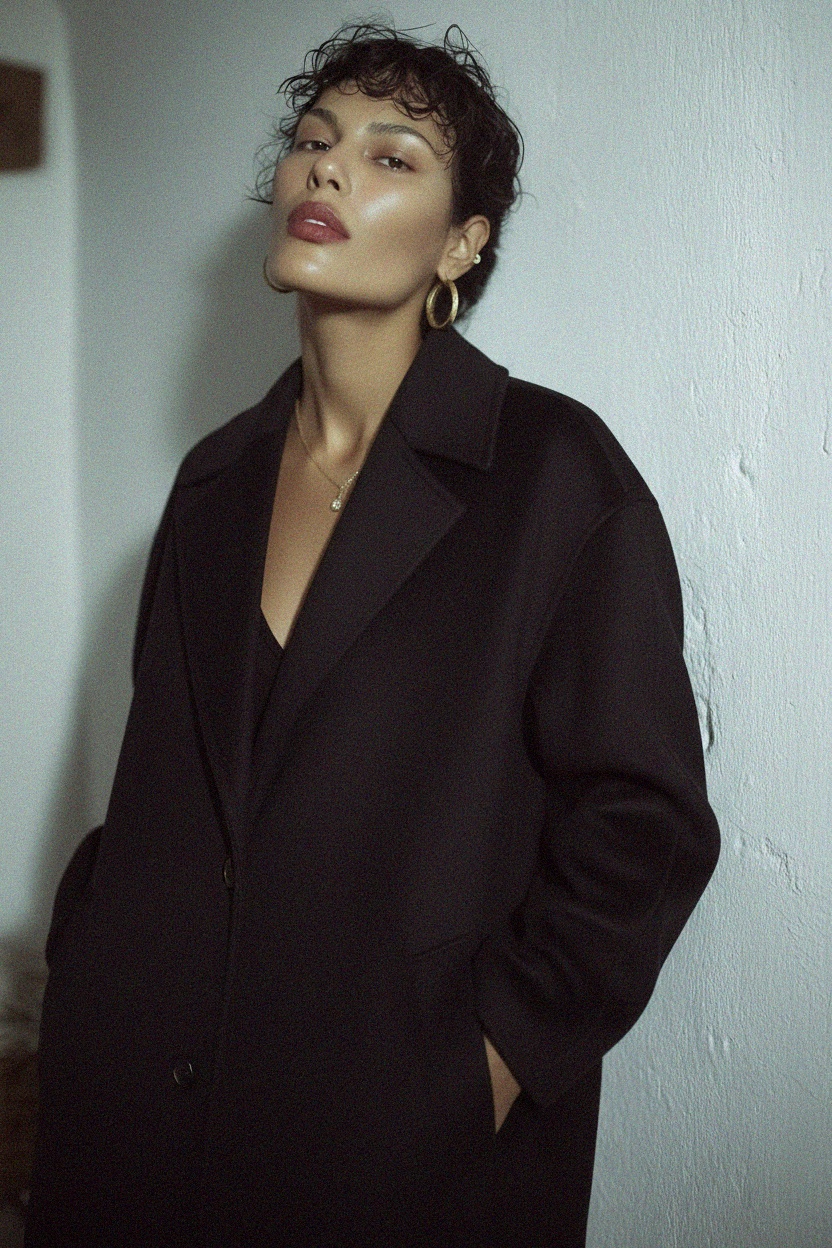 Elegant Black Oversized Long Coat photo 3