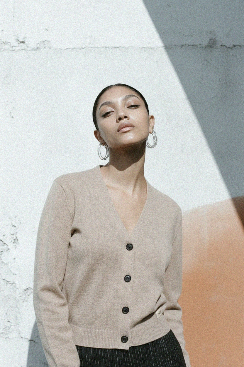 Beige Button-Front Knit Cardigan photo 2