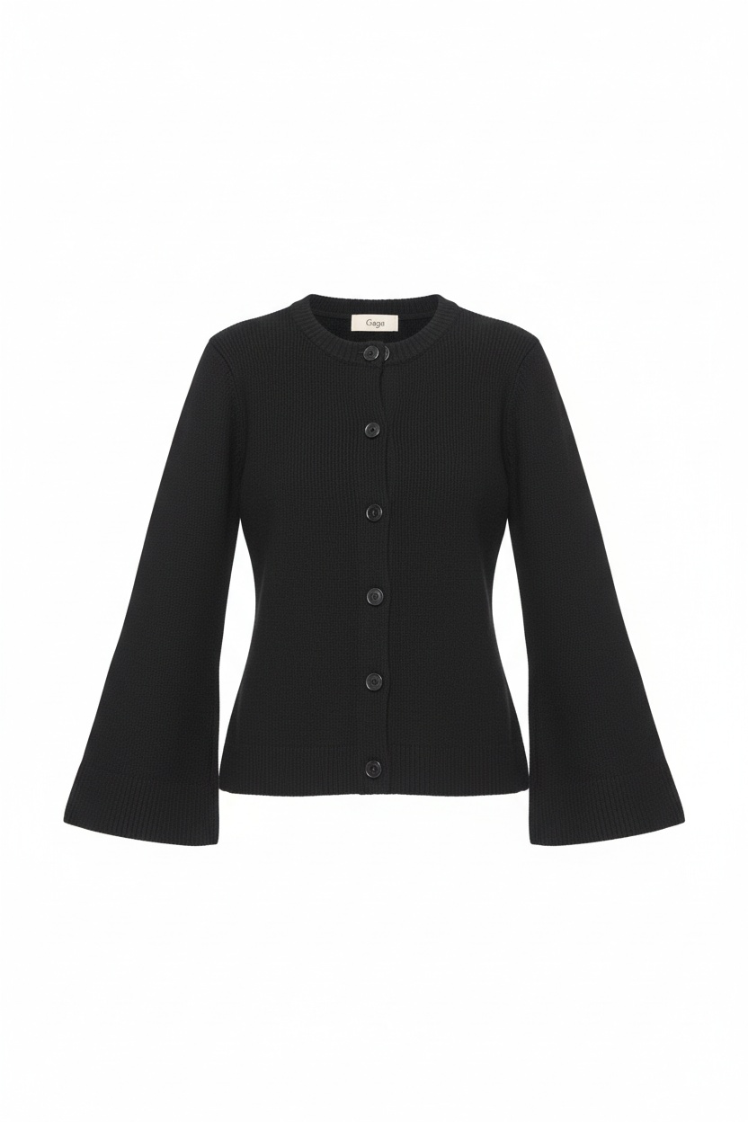 Ribbed Knit Cardigan with Bell Sleeves photo 1