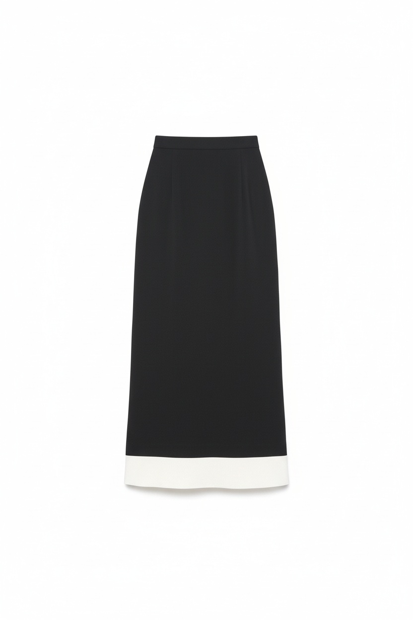 Classic Black Midi Skirt with White Hem Detail photo 1