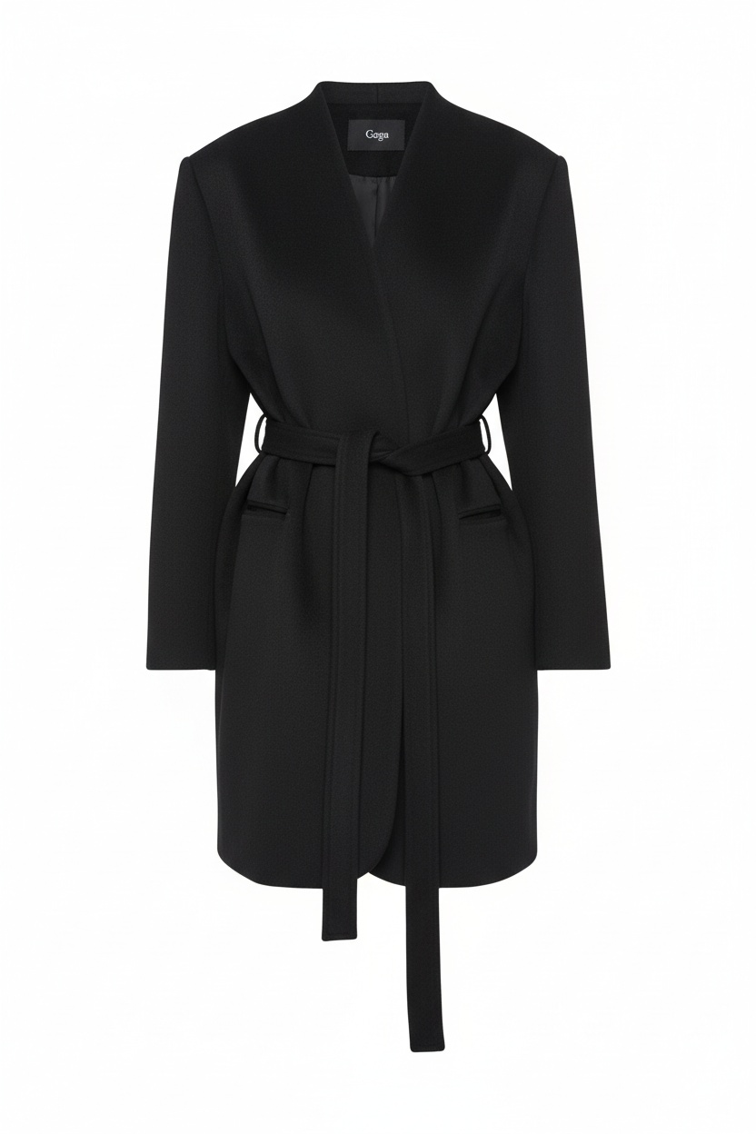 Black Belted Wrap Coat photo 1