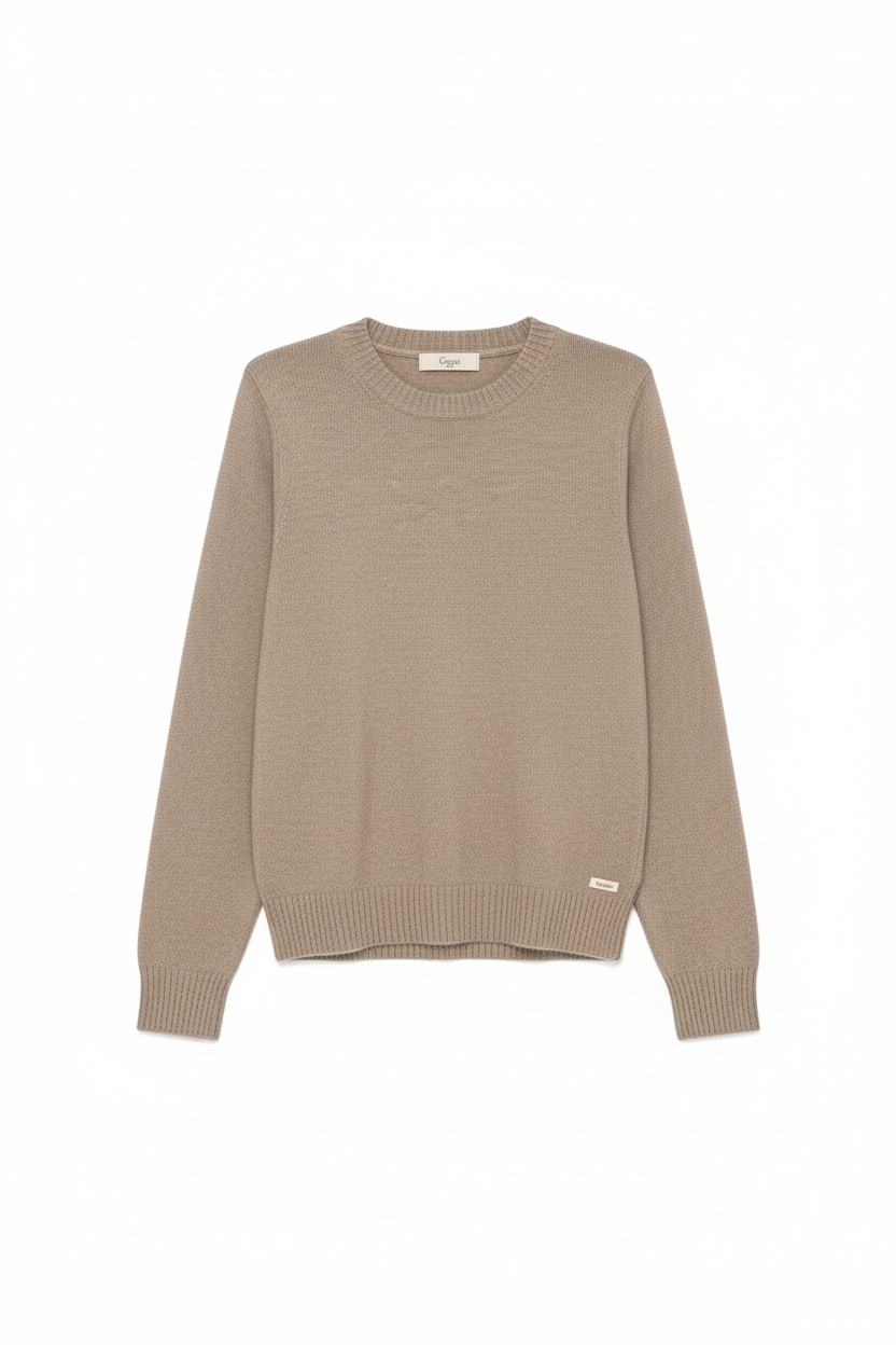Relaxed Fit Crew Neck Knit Sweater in Beige photo 1