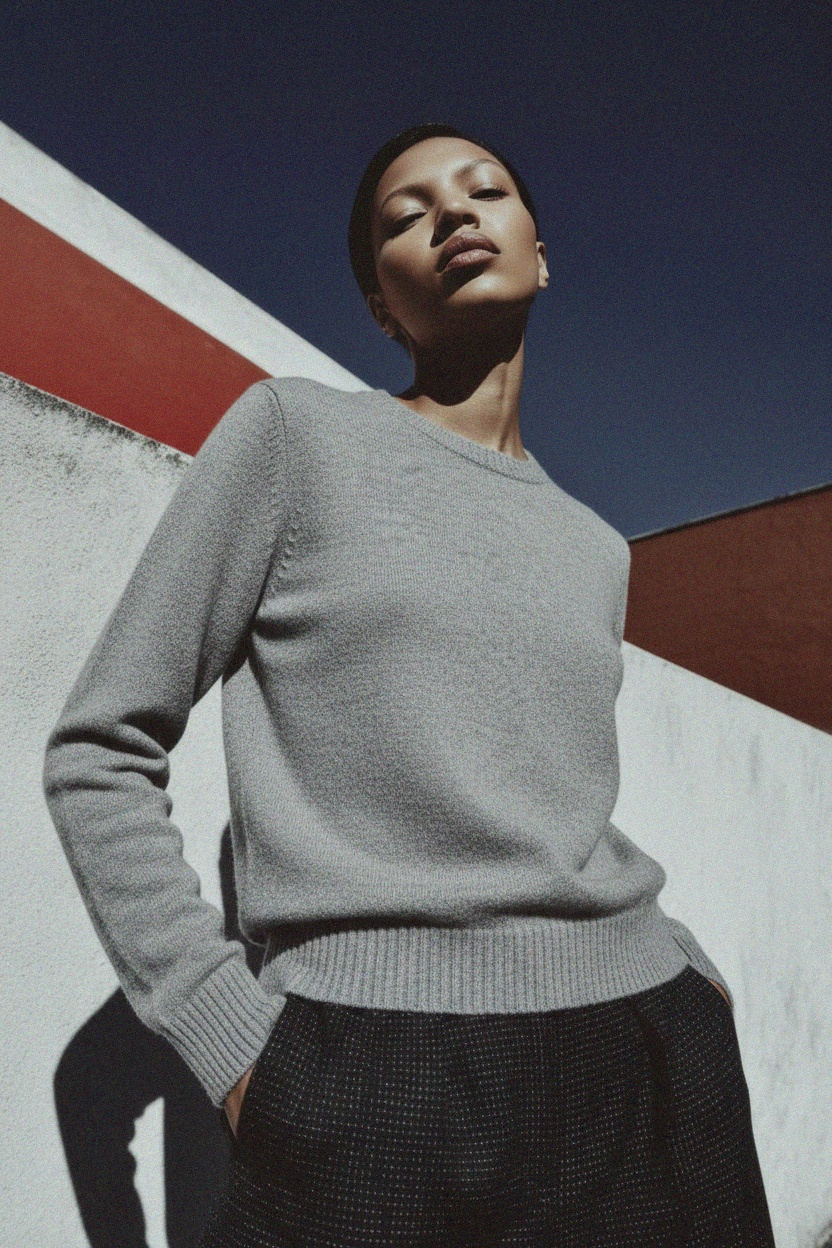 Classic Grey Crewneck Knit Sweater photo 2