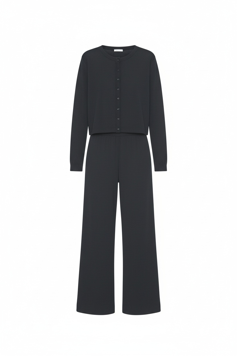 Black Knit Cardigan & Wide-Leg Pants Set photo 1