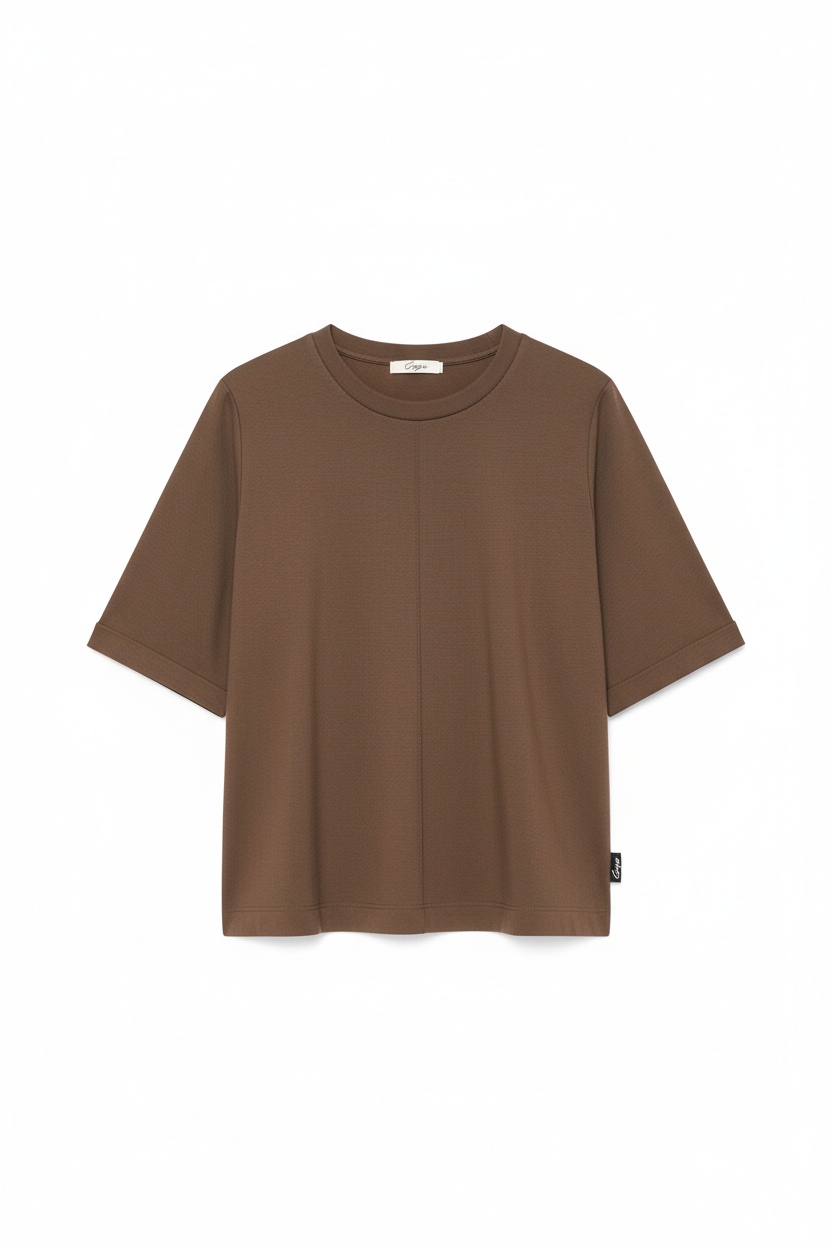 Relaxed Fit Brown T-shirt with Center Seam Detail photo 1