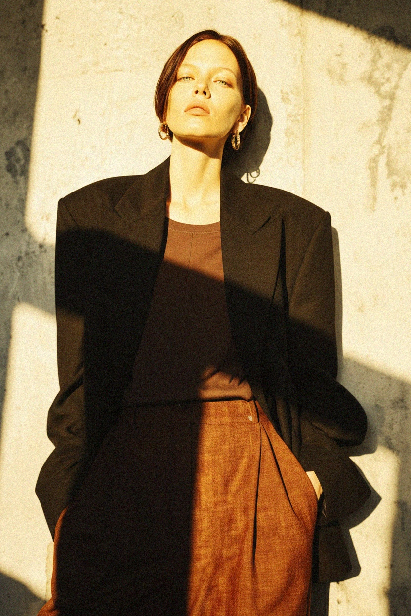 Relaxed Fit Brown T-shirt with Center Seam Detail photo 3