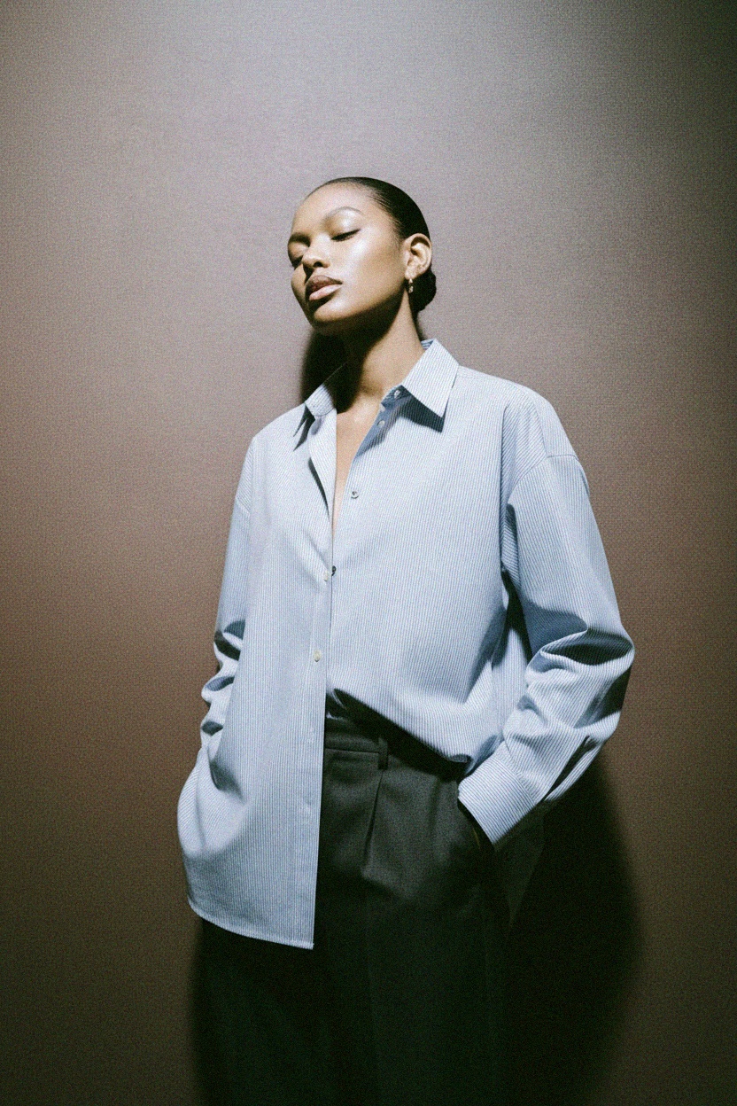 Oversize Pinstripe Button-Up Shirt photo 2