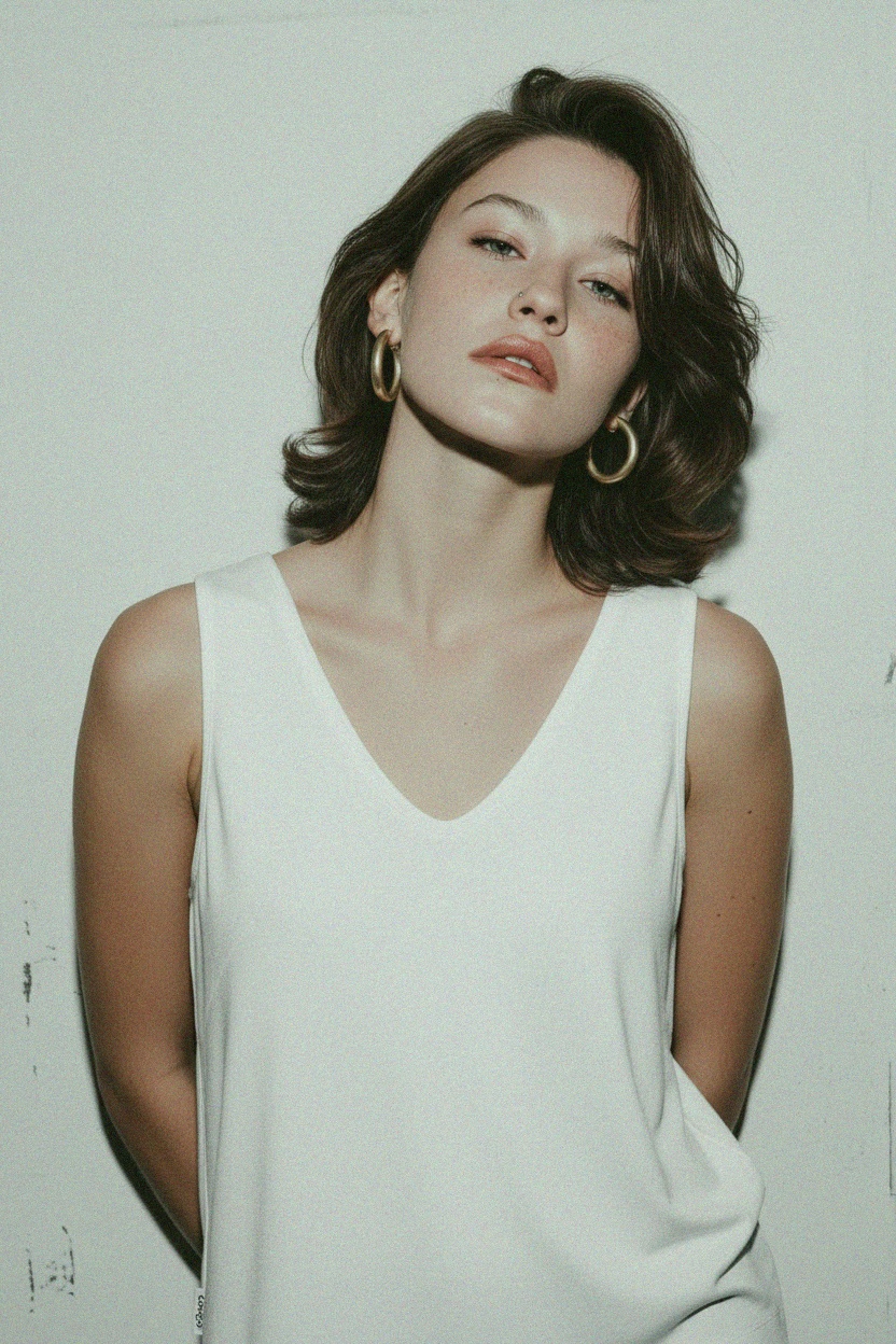 White Relaxed V-Neck Tank Top photo 2