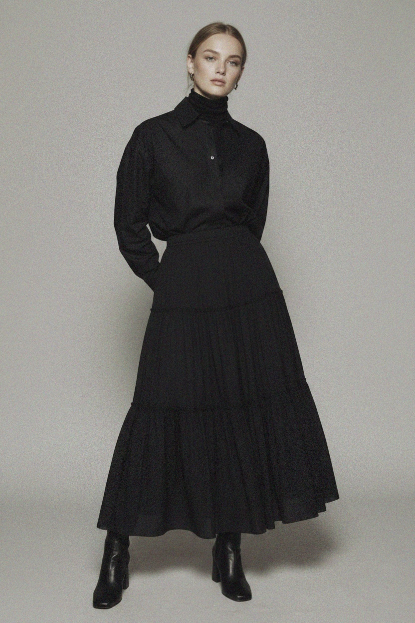 Tiered Black Maxi Skirt photo 3