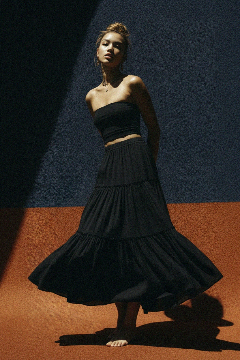 Tiered Black Maxi Skirt photo 4