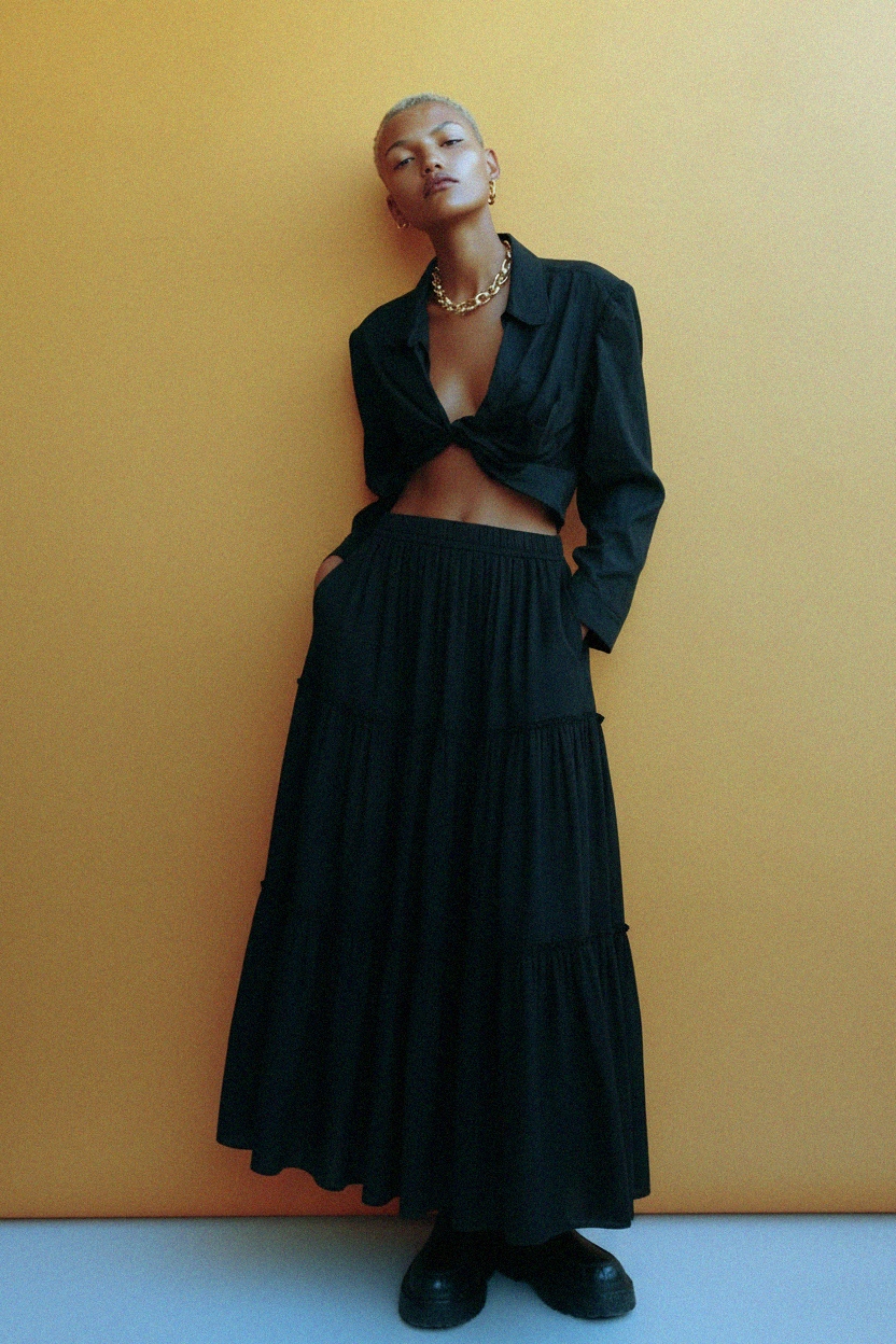 Tiered Black Maxi Skirt photo 5