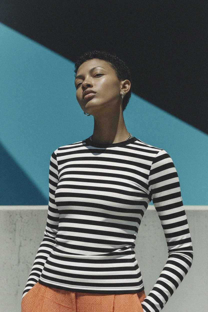 Fitted Long-Sleeve Striped Top photo 3