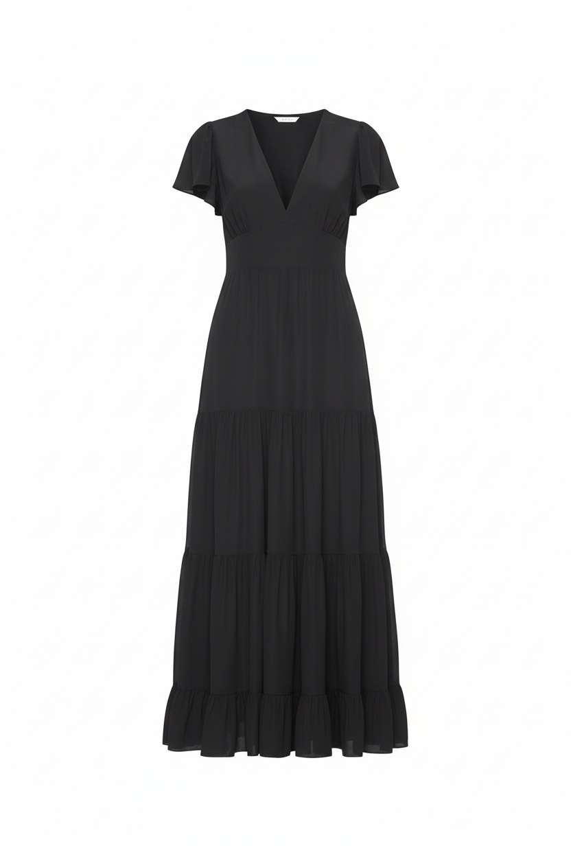 Elegant Black Maxi Dress with Tiered Skirt photo 1