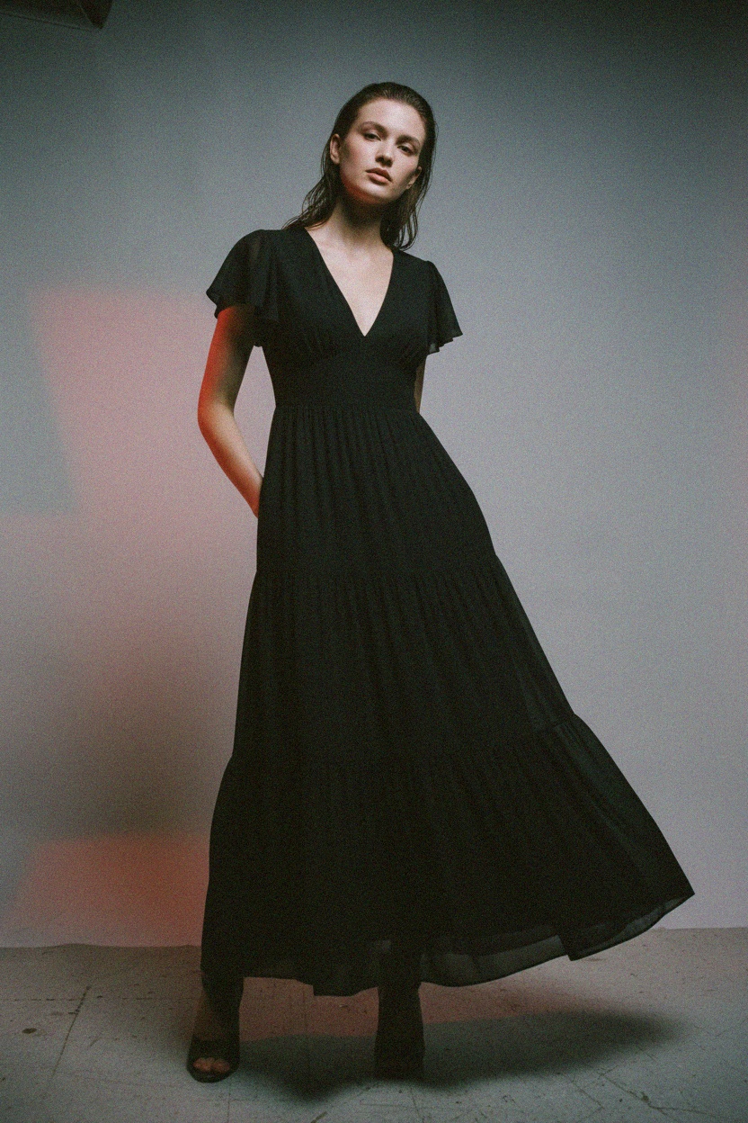 Elegant Black Maxi Dress with Tiered Skirt photo 3