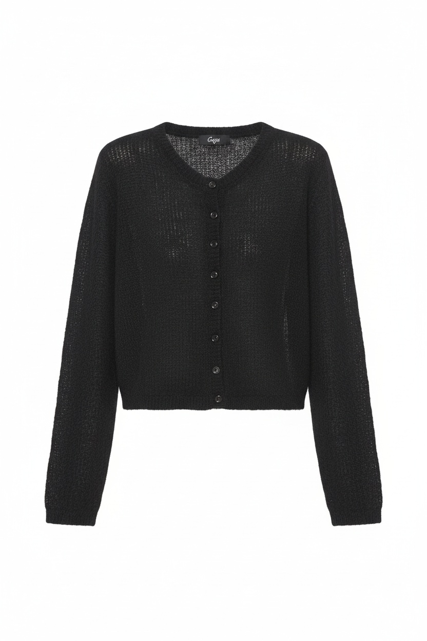 Black Cropped Button-Front Knit Cardigan photo 1