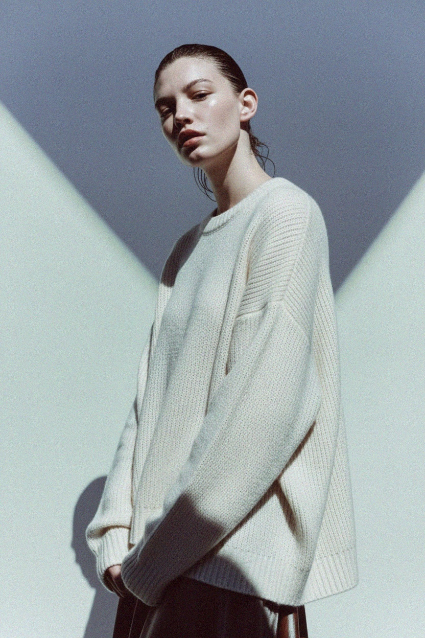 Cozy White Oversize Knit Sweater photo 2