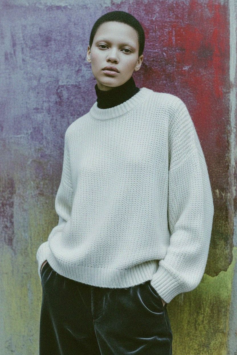 Cozy White Oversize Knit Sweater photo 3