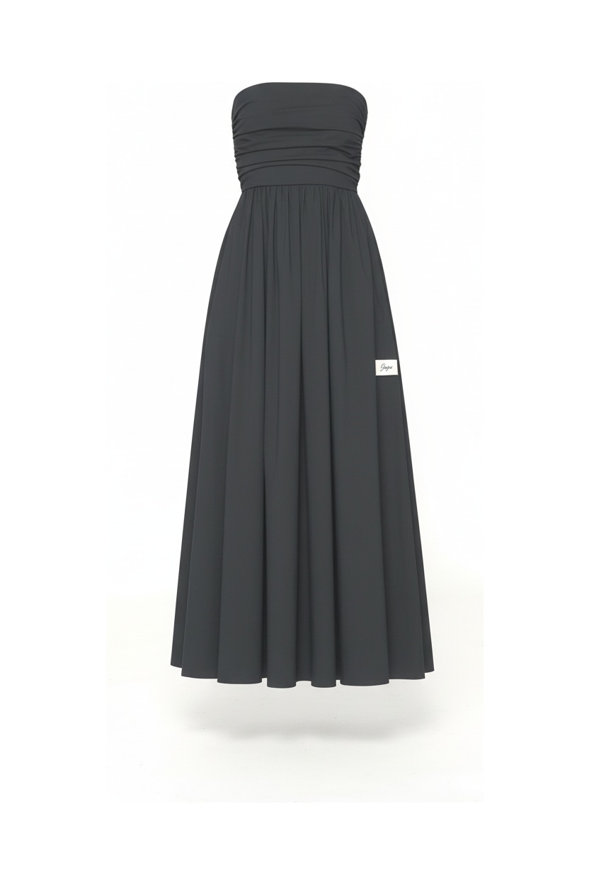 Black Strapless Ruched Maxi Dress photo 1