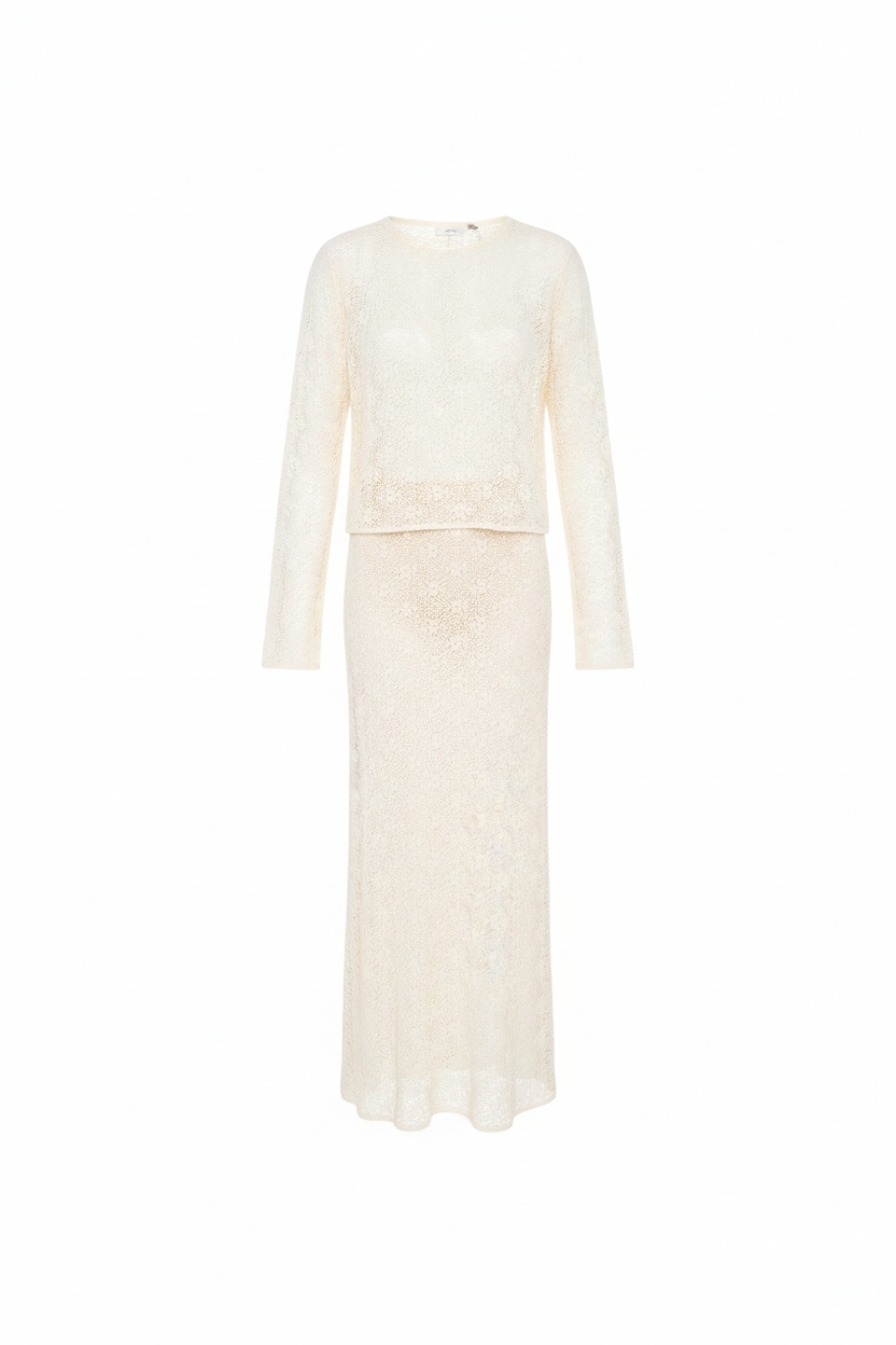 Crochet Knit Long Sleeve Top & Maxi Skirt Set photo 1