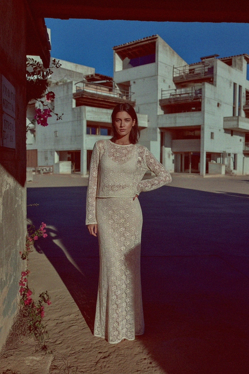 Crochet Knit Long Sleeve Top & Maxi Skirt Set photo 3